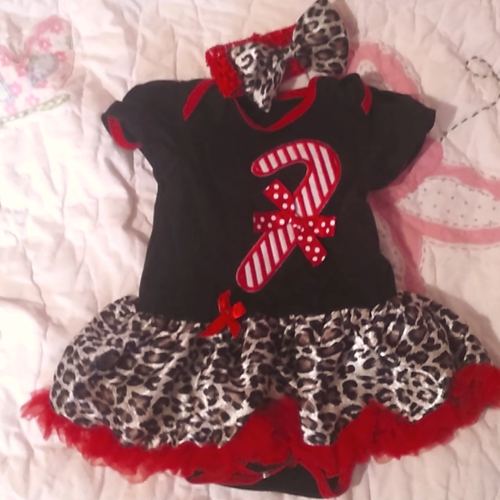 Candy Cane Dress Onsie with Headband bow